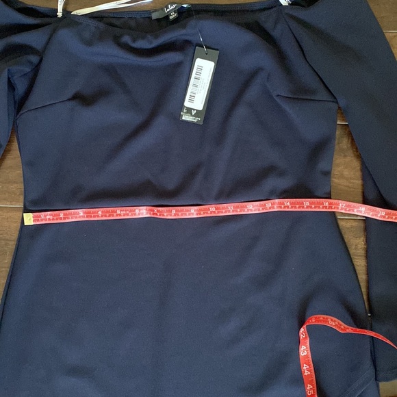 Lulus off shoulder curve appeal body con navy dress Xl  nwt slimming - Picture 5 of 7
